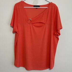 Inner Circle Coral Asymmetrical Blouse 1X Cutout Stretch Top